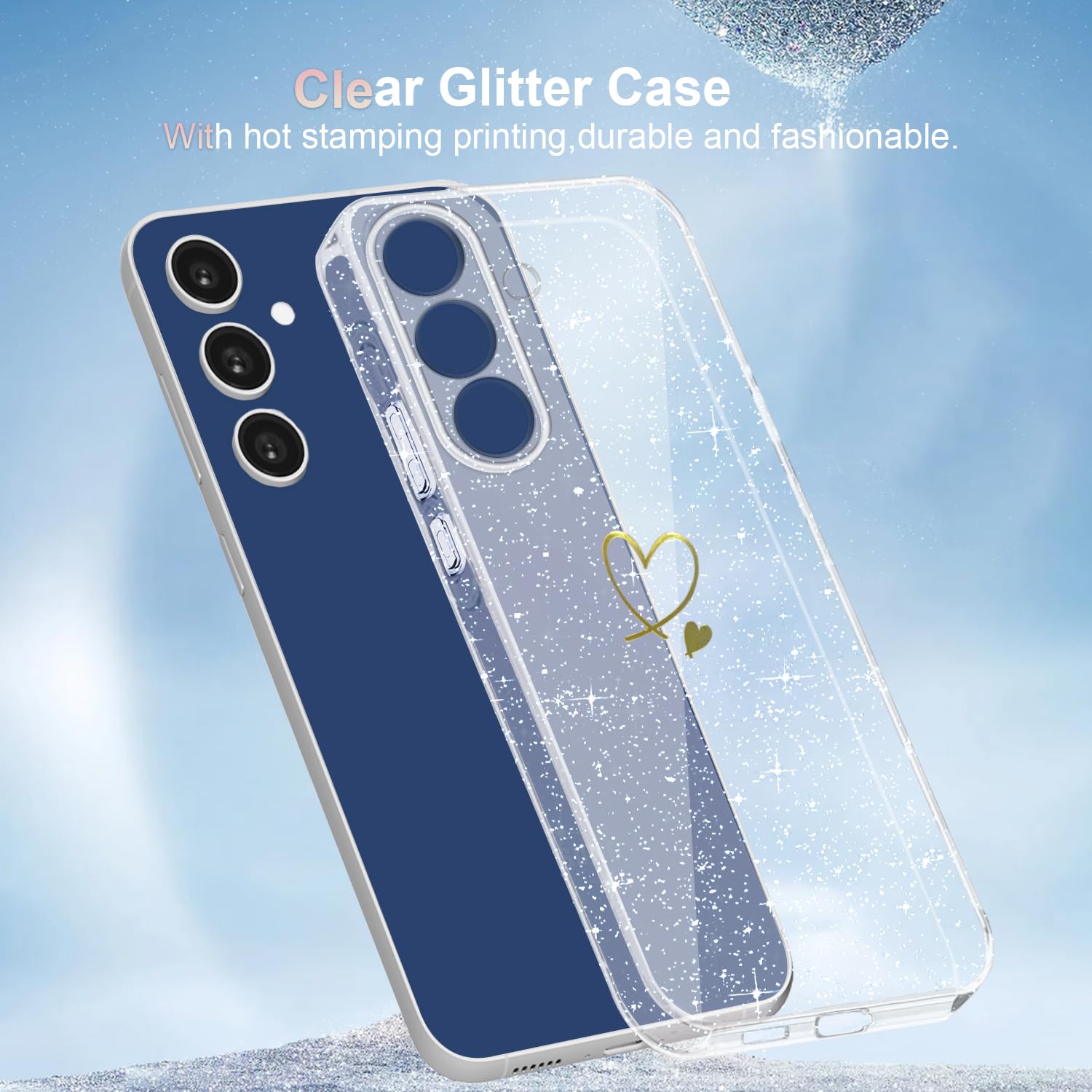 Cover Compatibile con Samsung Galaxy S25 FE 5G ((Non per S25), con 3 Pezzi Vetro Temperato Pellicola Protettiva, Glitter e Antimpronta Custodia, Antigraffio e Morbido Caso - Trasparente