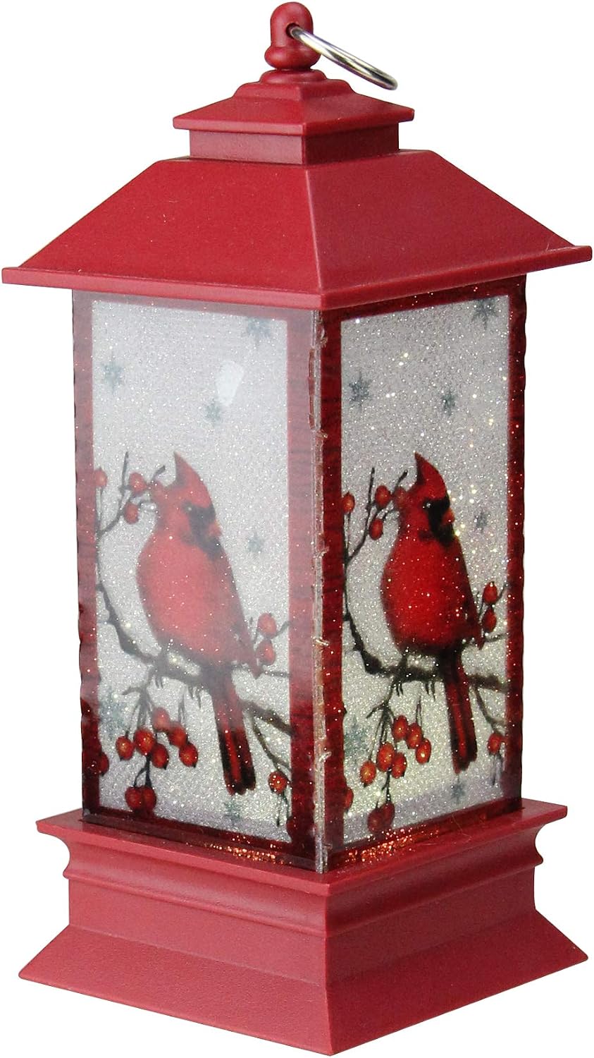 5" LED Lighted Red Resting Cardinal Christmas Lantern