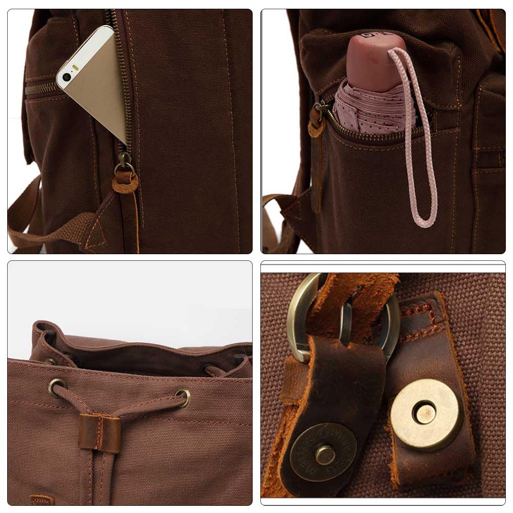 Retro Segeltuch Rucksack, Canvas Vintage Rucksack Laptop Daypack Schulrucksack Reisetasche Lederrucksack Dauerhaft Schulterpackung f¨¹r Herren Damen