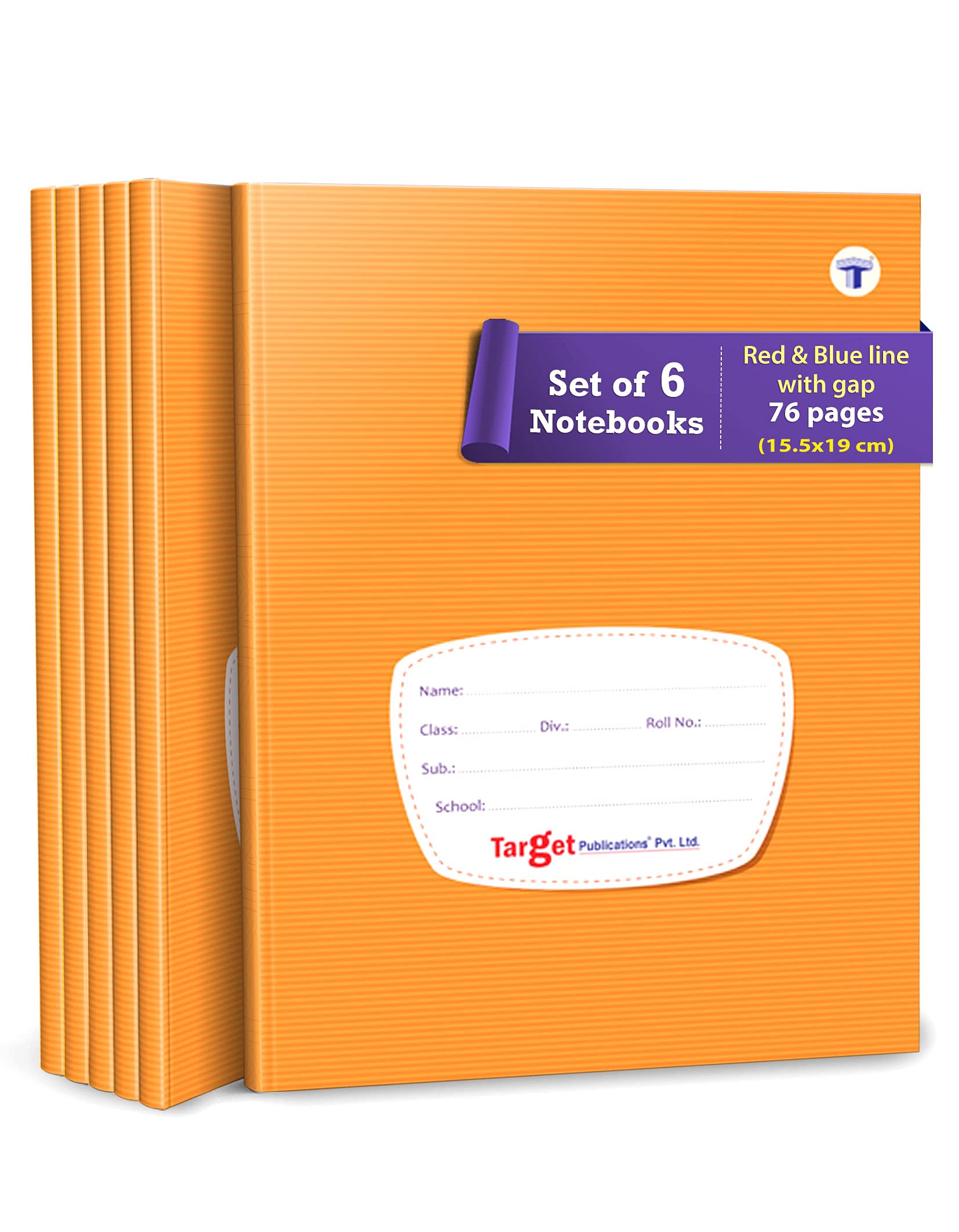 TARGET PUBLICATIONS Red and Blue Line/Small Notebooks Four Line - 76 Ruled Pages Hard Brown Cover | 15.5 cm x 19 cm Approx | Pack of 6 Books | GSM 57