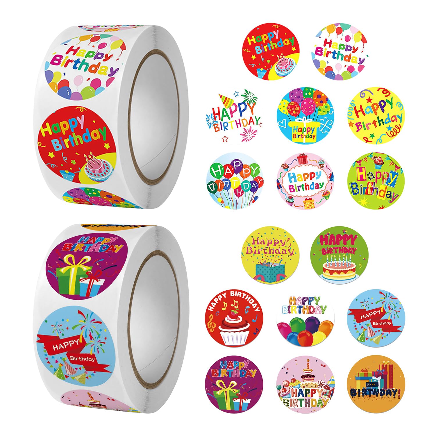 Nidhfg Color 2 Rolls Of Round Birthday Stickers, Birthday Party Supplies, Sealing Stickers, Decorative Stickers, Creative Graffiti Stickers.