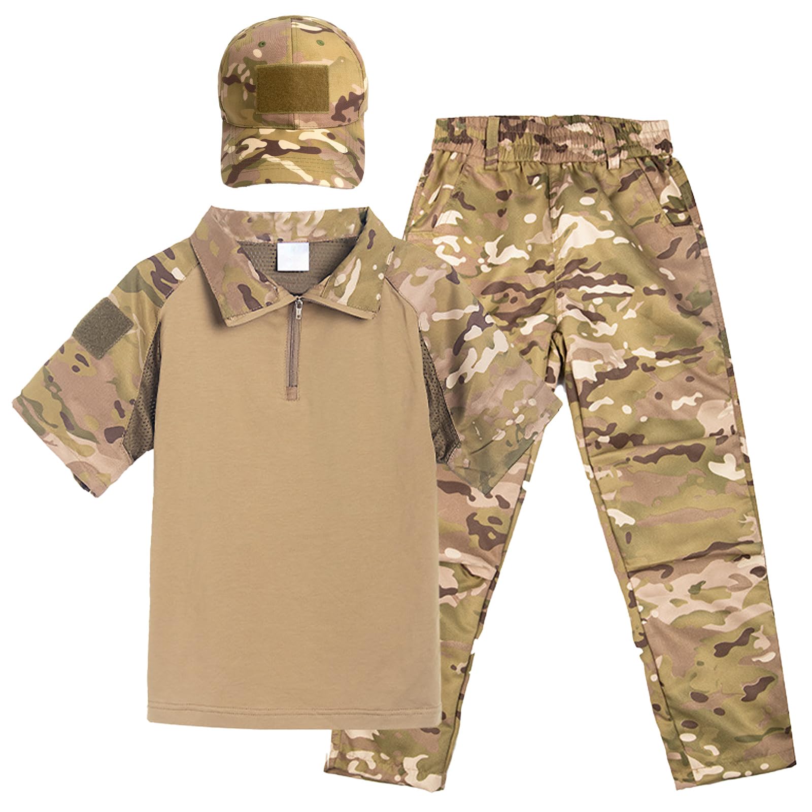 Bambini Set di Maglietta e Pantaloni Militare Tattica Estate Airsoft Manica Corta Combattere Escursionismo Caccia Campeggio All'aperto per Bambino Uomo Donne