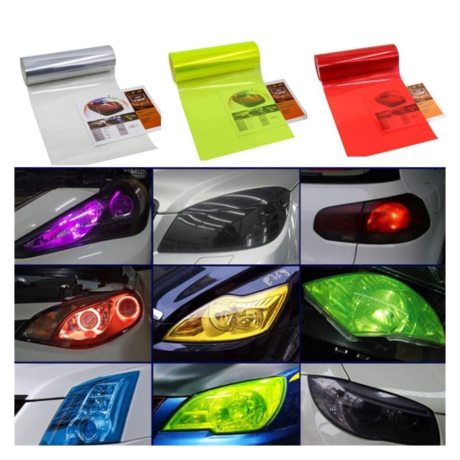 Vinylfolie, 300 cm x 30 cm, getinte folie voor auto, mistlampen en achterlichten van de auto, getinte folie voor auto, uv-bescherming, 2 schrapers, 1 snijmes