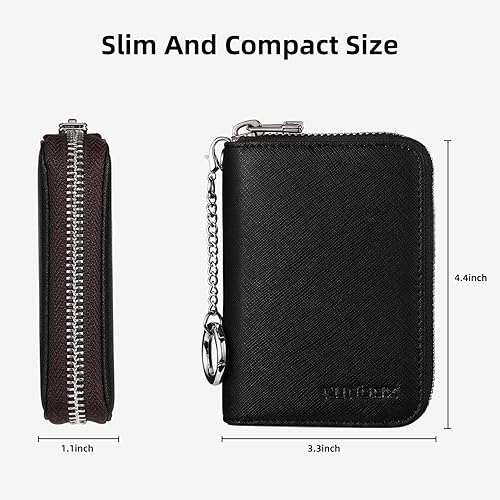 Miniatura 4 de RUNBOX Cartera para tarjetas de crédito para mujer, tarjetero con cremallera para mujer, bloqueo RFID, cartera con llavero, tamaño compacto