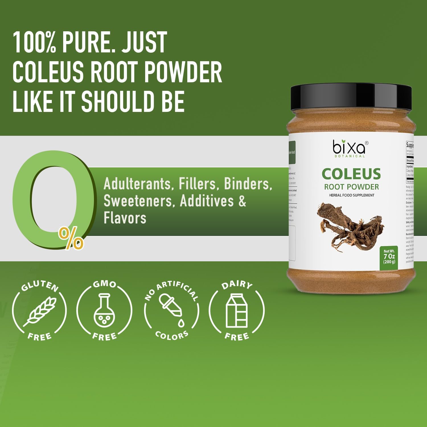 bixa BOTANICAL Coleus Forskohlii Root Powder | Forskolin-Rich Herb | 200 Grams / 7 OZ | Gluten Free, Steam Treated, Vegan, 100% Pure.