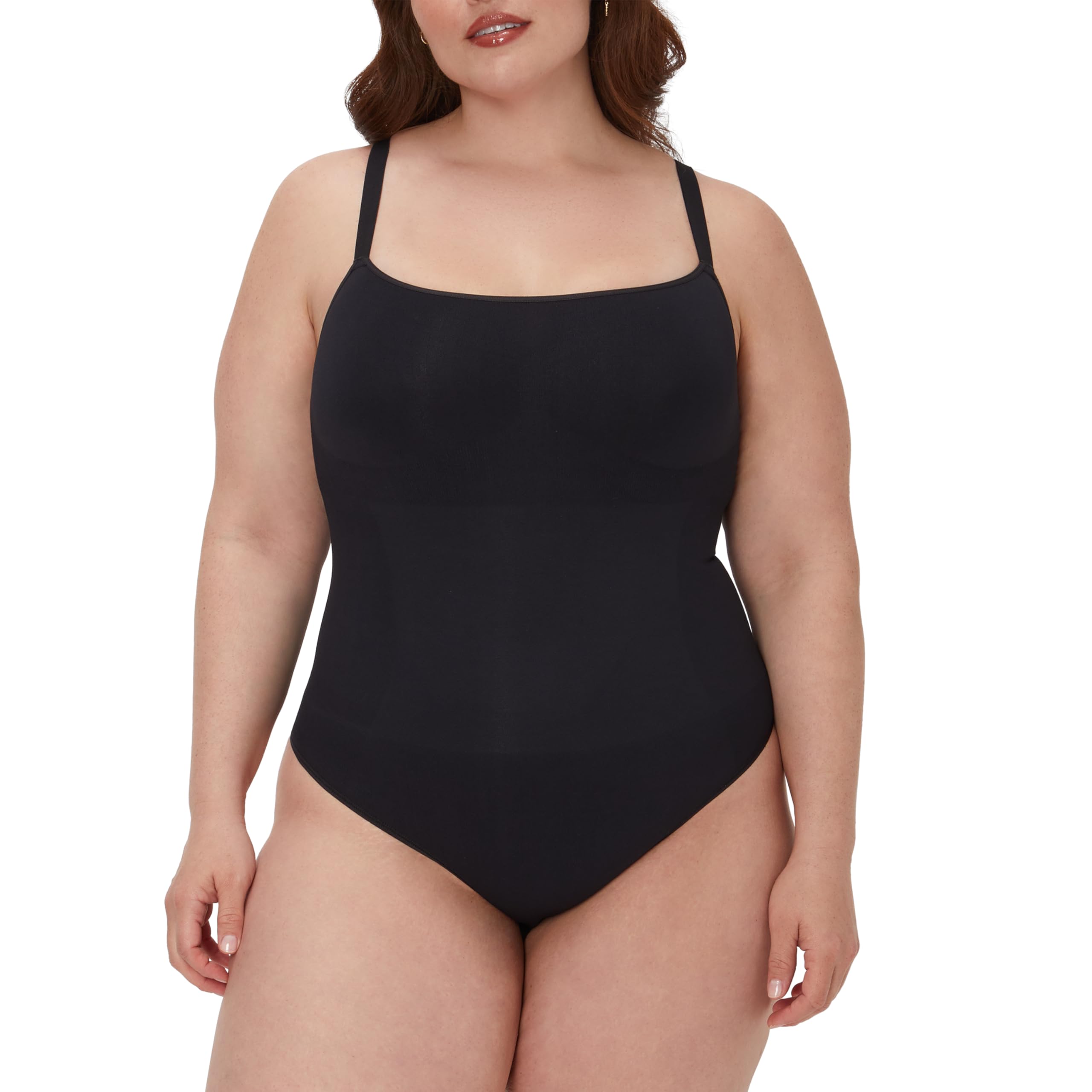Maidenform Womens Seamless Thong Bodysuit Shapewear, Soft & Lightweight Firm Control Body Shaper, Black, Medium