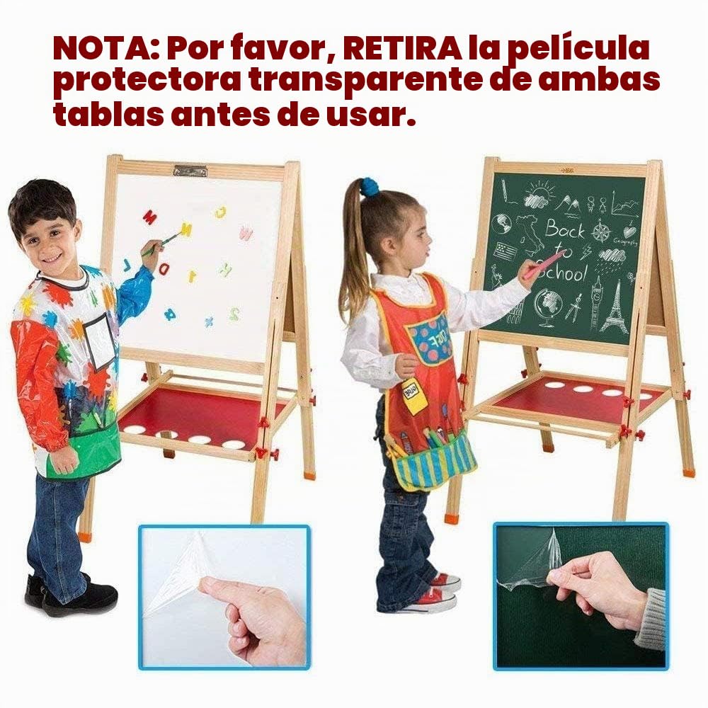 Caballete para Niños, Caballete de Arte de Madera con Altura Ajustable con Bandeja de Almacenamiento y Otros Accesorios, Pizarra y Pizarra Independiente para Niños 3+