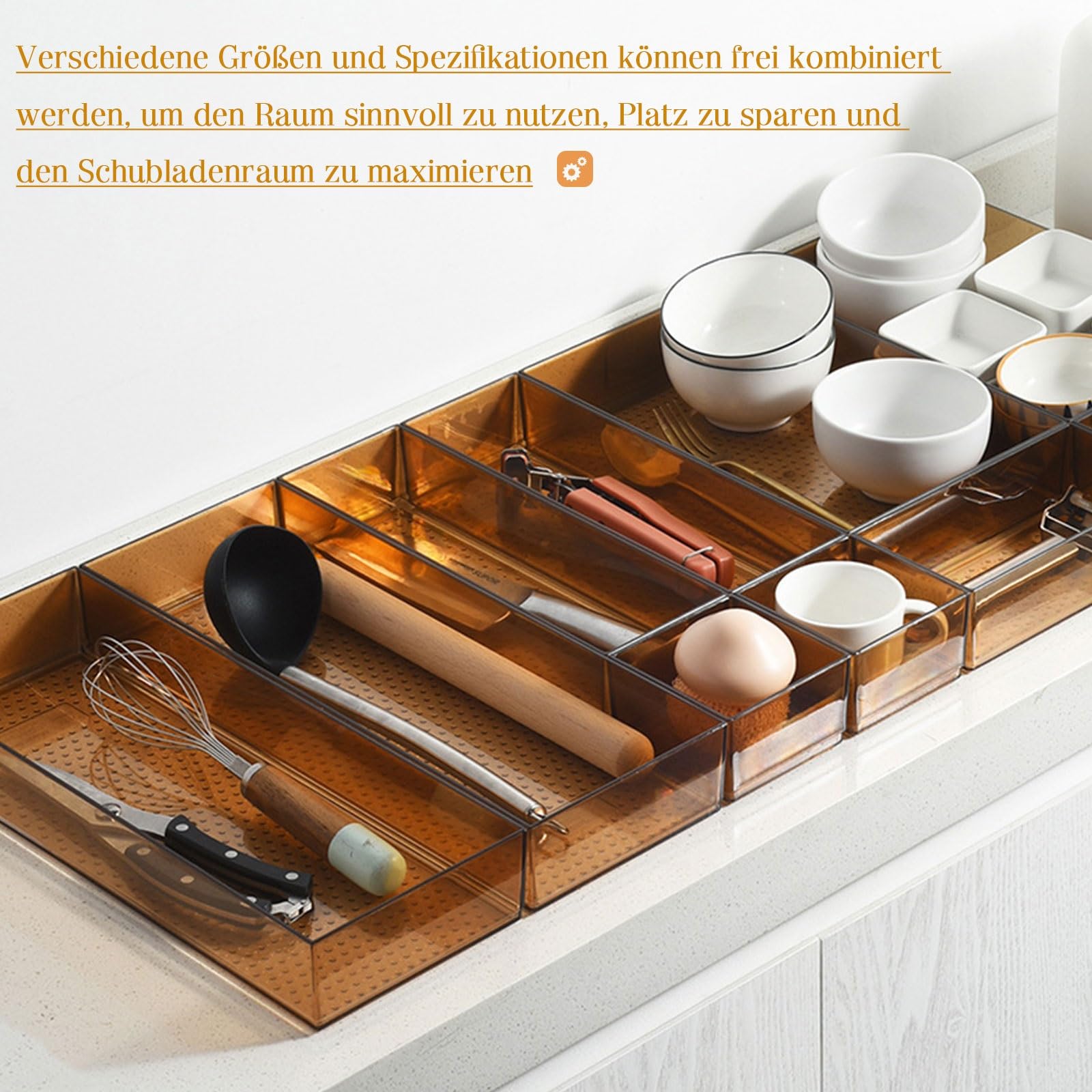 Besteckkasten für Schubladen, Schreibtisch-Aufbewahrungsbox, Make-up-Aufbewahrung, Schubladeneinsatz, Schubladen Organizer, Kunststoff Küchenutensilien für Löffel Gabeln,DIY Kombination Kasten