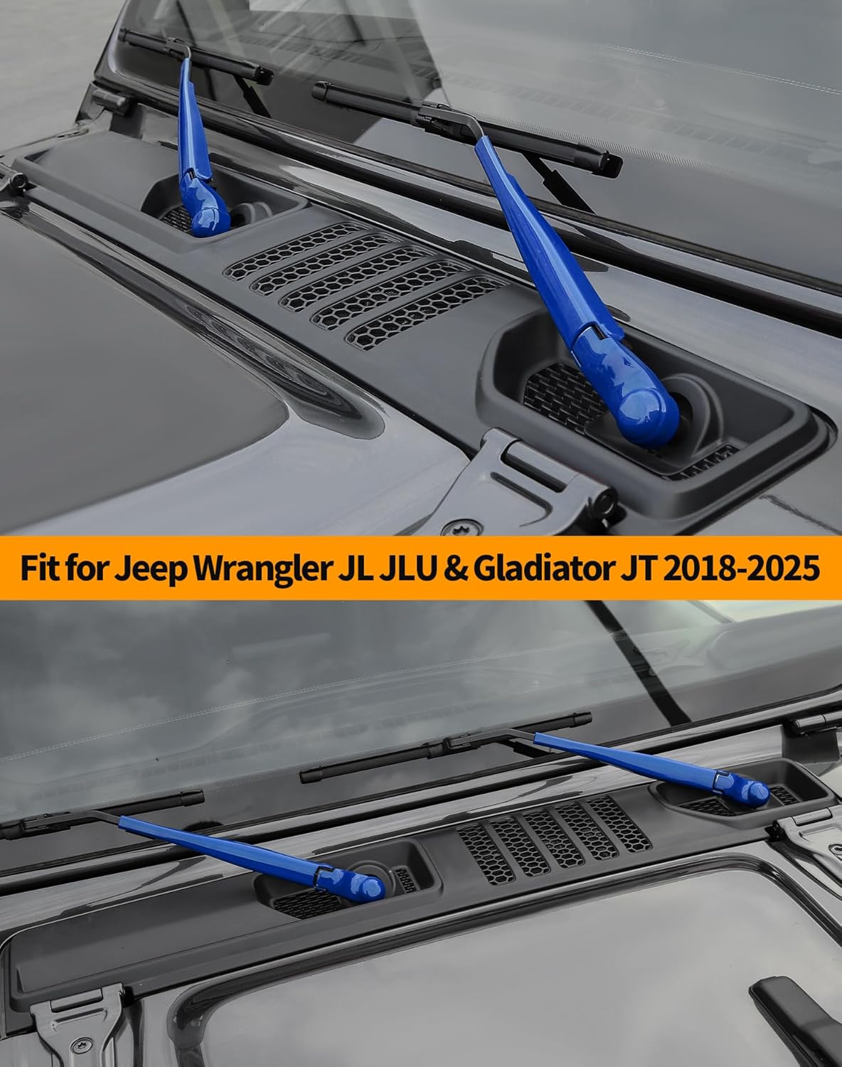 Hoolcar Front Windshield Wiper Accessories Front Window Arm Blade Cover Trim Compatible with Jeep Wrangler JL JLU & Gladiator JT 2018-2025, Blue, 2Pcs