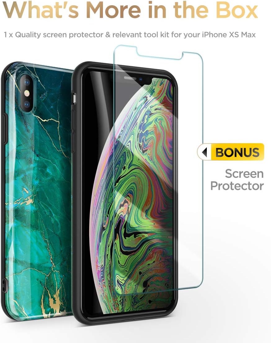 GVIEWIN Marble Designed for iPhone Xs Max, Soft Silicone TPU Thin Cover Slim Case for iPhone Xs Max 6.5 inch (2018) - Green/Gold