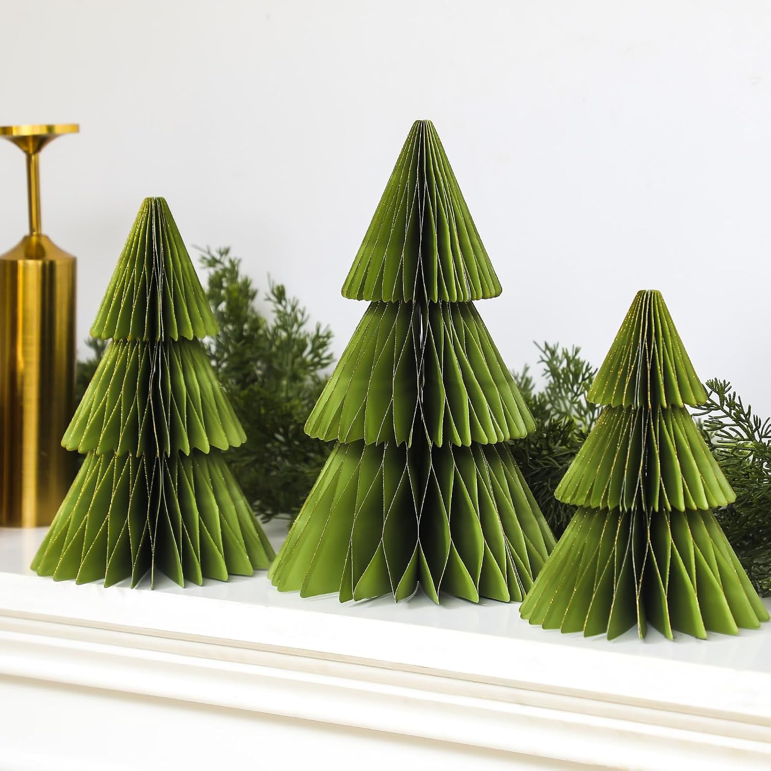 3 Pcs Honeycomb Paper Christmas Tree 8" 10" 12" Modern Christmas Decor 3D Paper Honeycomb Tree for Xmas Mantel Decorations Holiday Xmas Festive Party Supplies(White)