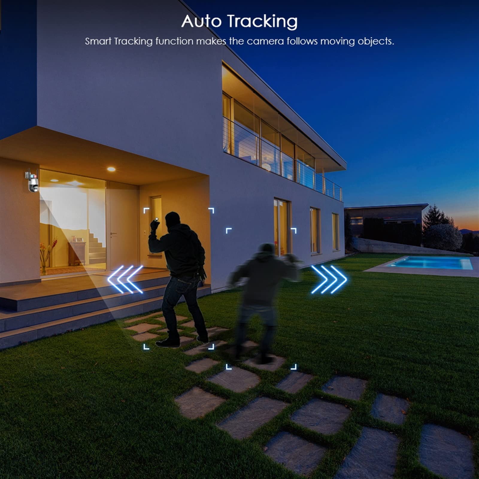 Telecamera da esterno 8MP 4K con allarme sirena antifurto Dual Lens Zoom 8X Telecamera Speed ​​Dome PTZ Ai Auto Tracking Telecamera IP CCTV per la sicurezza domestica(4MP Add 128G Card)