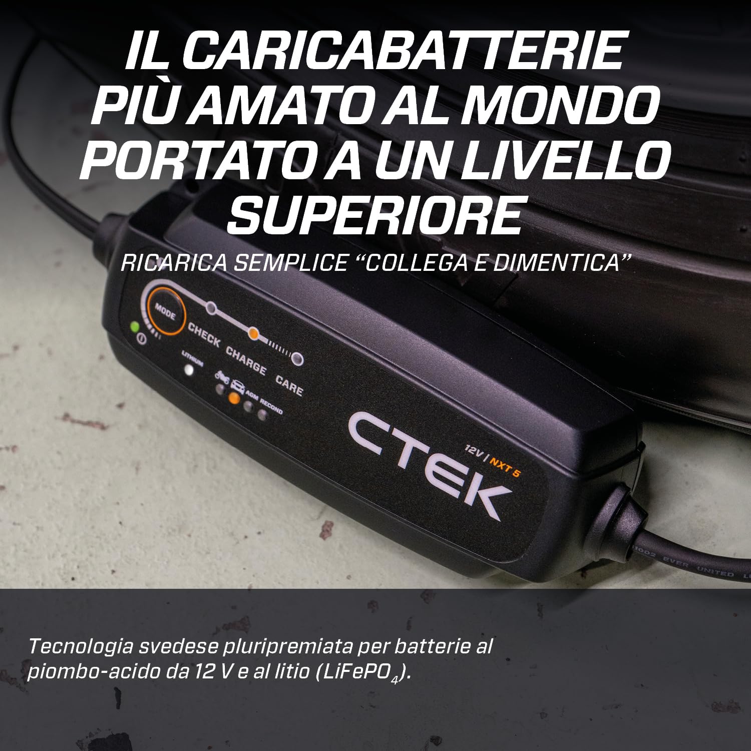 CTEK NXT 5 caricabatterie intelligente 12 V, 5 A, compatibile con batterie al piombo e al litio, modalità ricondizionamento, ottimizzazione AGM, compensazione della temperatura, mantenitore di carica
