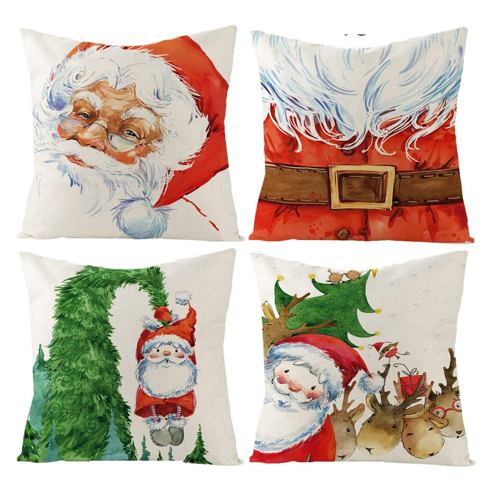 Set Federe Natalizie, Federa Cuscino 50X50CM Autunno Set 4 Weihnachtsmann Addobbi per Feste di Natale(Rosso)
