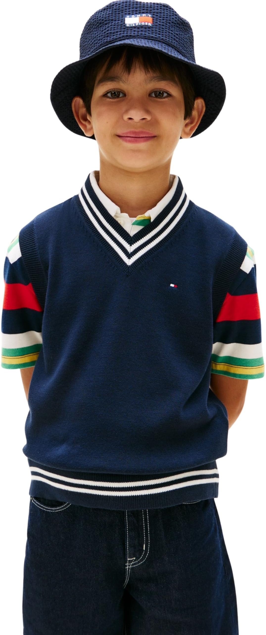 Tommy Hilfiger Chandail sans Manche Garçon : Style Varsity Rétro Chic