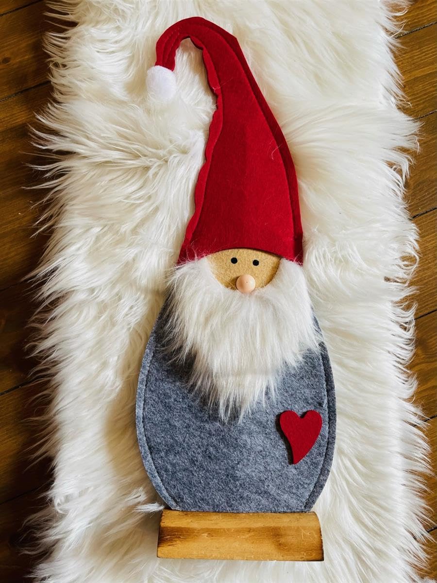 Dekoleidenschaft Wichtel aus Filz in rot/grau mit Herz und Bommel-Mütze, 34,5-85 cm groß, mit stabilem Holz-Standfuß, Weihnachtswichtel, Weihnachtsdeko, Dekofigur, Dekowichtel (4er Set)