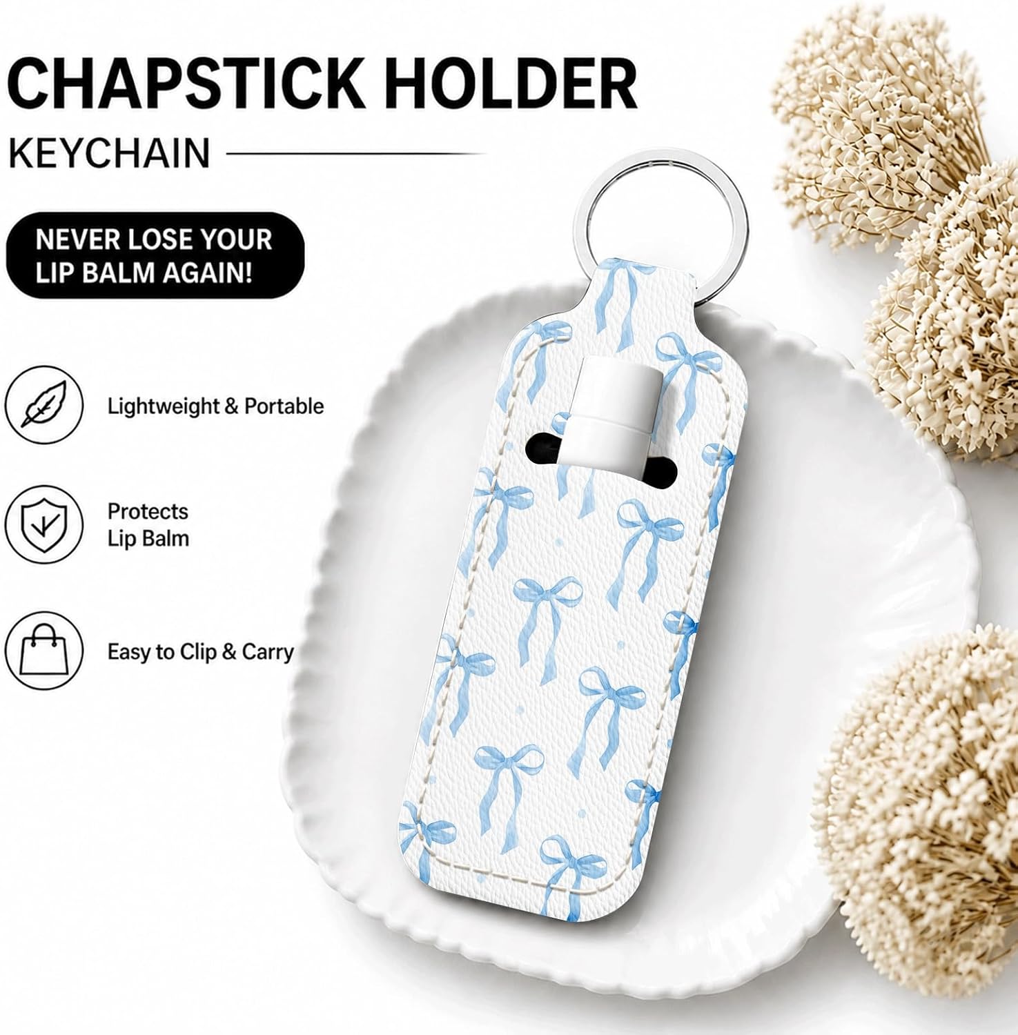 Unique Print Lip Balm Holder Keychain, Aesthetic Chapstick Sleeve Clip for Women Purse and Keys image 3
