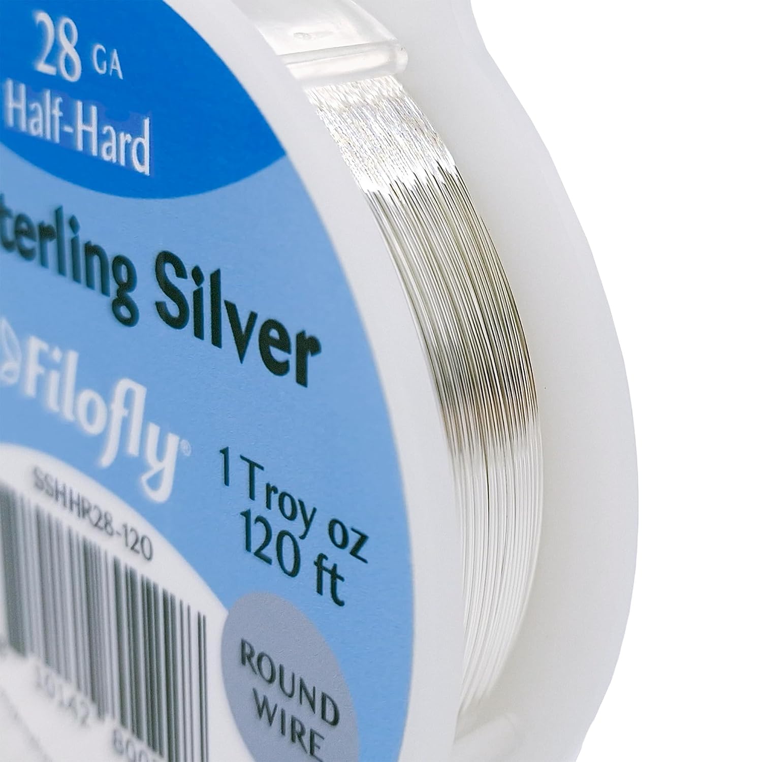 28 Gauge, 925 Sterling Silver Wire, Half Hard, Round, 1 Troy oz (120 FT)