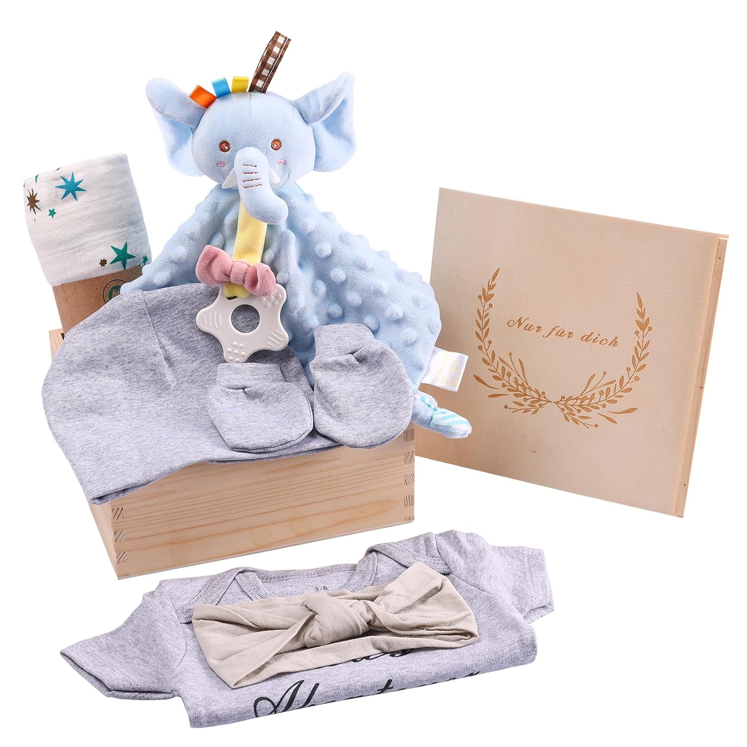 baby gift boy newborn gift rodelna baby gift set 7-in-1 set including romper blanket safety blanket baby hat baby gloves bow souvenir box