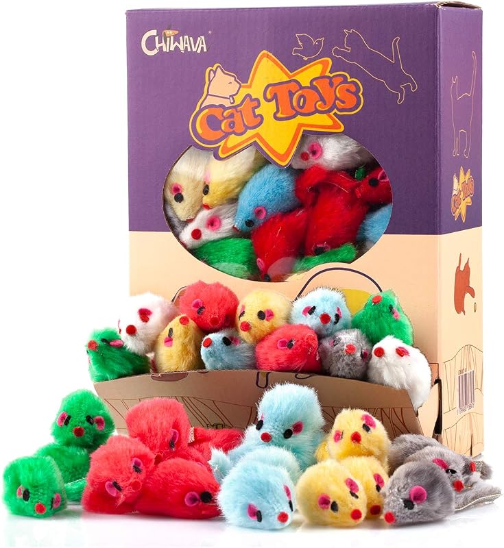 CHIWAVA 60PCS 4.1 '' Juguete para Gatos Peludos Ratones Sonajero Pequeño Ratón Juego Interactivo | Actividad de gatito persigue juguetes, juegos de búsqueda en interiores, colores surtidos