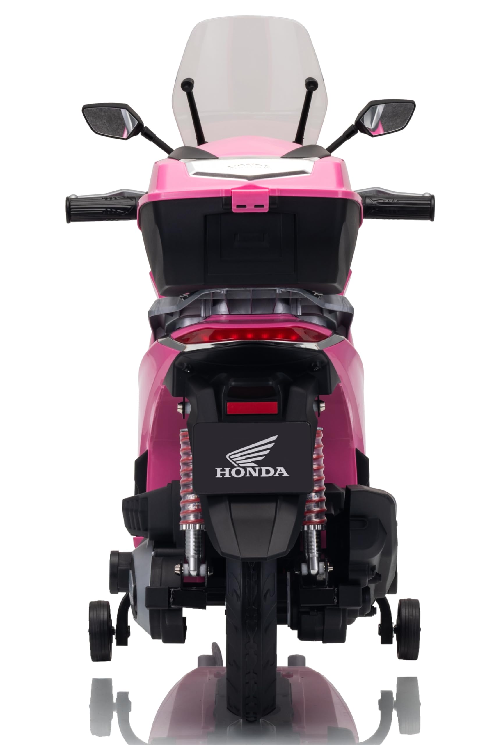Honda SH 350 12V Moto Elettrica per Bambini con Licenza Ufficiale, Scooter Elettrico con Ruote in Gomma, Sedile in Pelle, Bauletto, Rotelle Stabilizzatrici, Luci LED e Suoni, MP3 Rosa