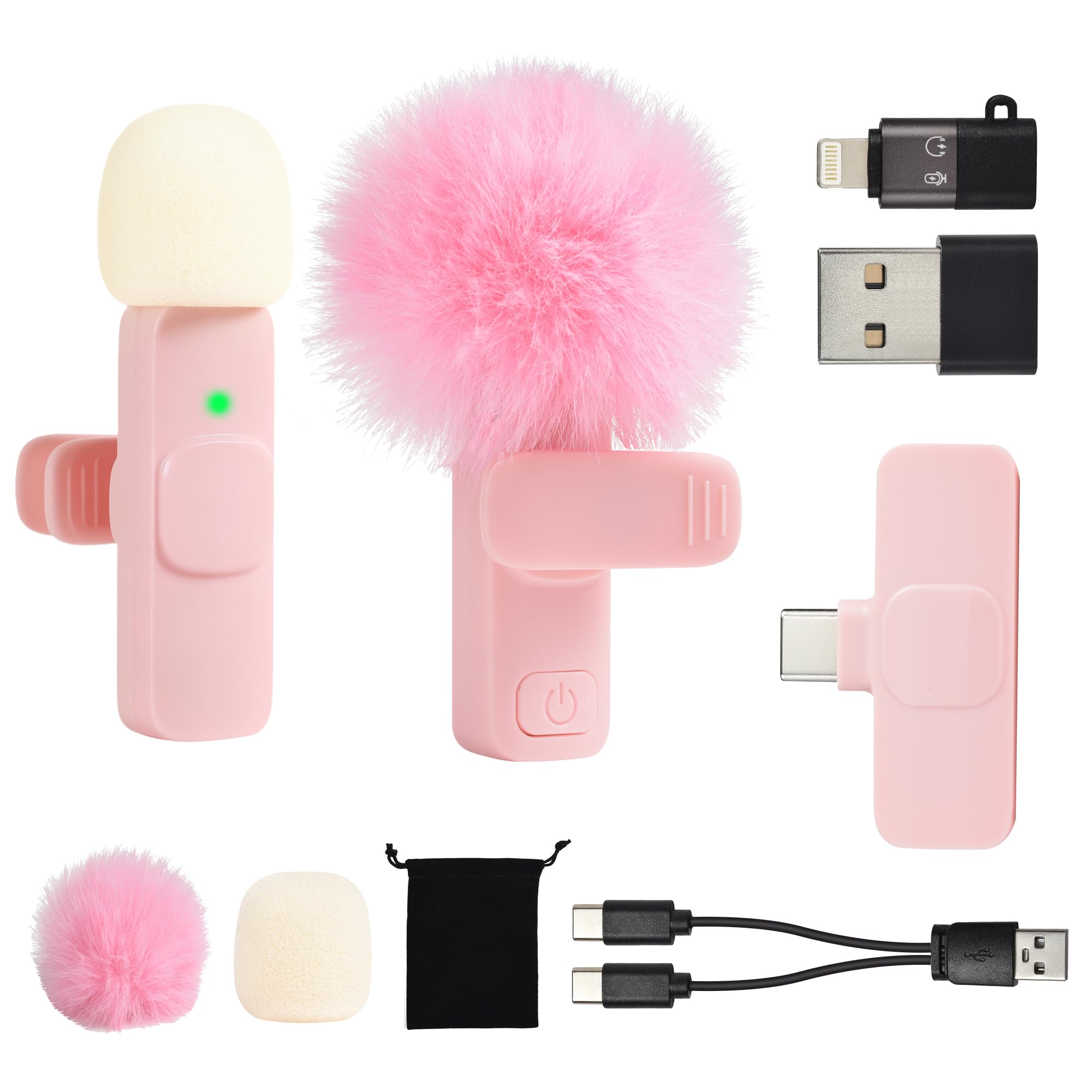 USB C Phone Microphone for iphone Android Tablet ipad PC Wireless Lavalier Mini Mic for Content Creator Video Recording Vlogging Youtube Tiktok Podcast Interview Usbc Microphones Small Mics Pink