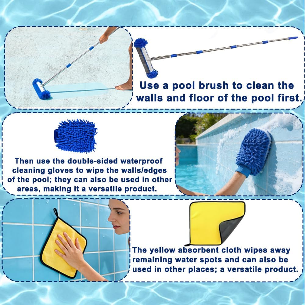 Brosse de Piscine avec Tige télescopique de 194 cm de Long, Balai de Piscine de 43 cm, Tête de Brosse de Piscine avec Perche Amovible avec Tige en Acier Inoxydable réglable en Longueur - 5