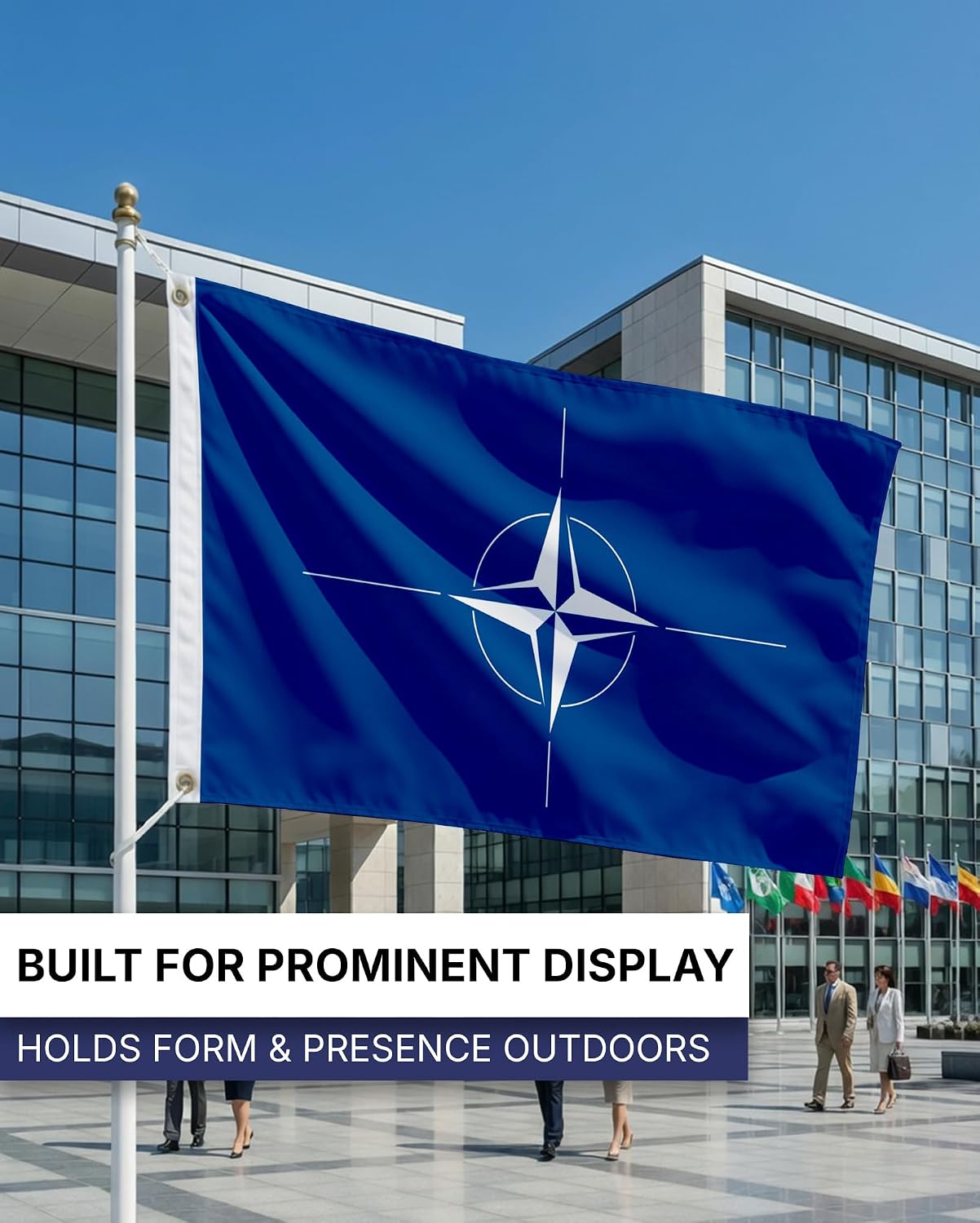 AGAS NATO North Atlantic Treaty Organization Atlantic Alliance Flag 3x5 ft 200D Nylon Fabric Double Stitched Canvas Header Brass Grommets Fade Resistant & Vivid Colors Can be Hung on Flagpole Outside or Indoors on a Wall
