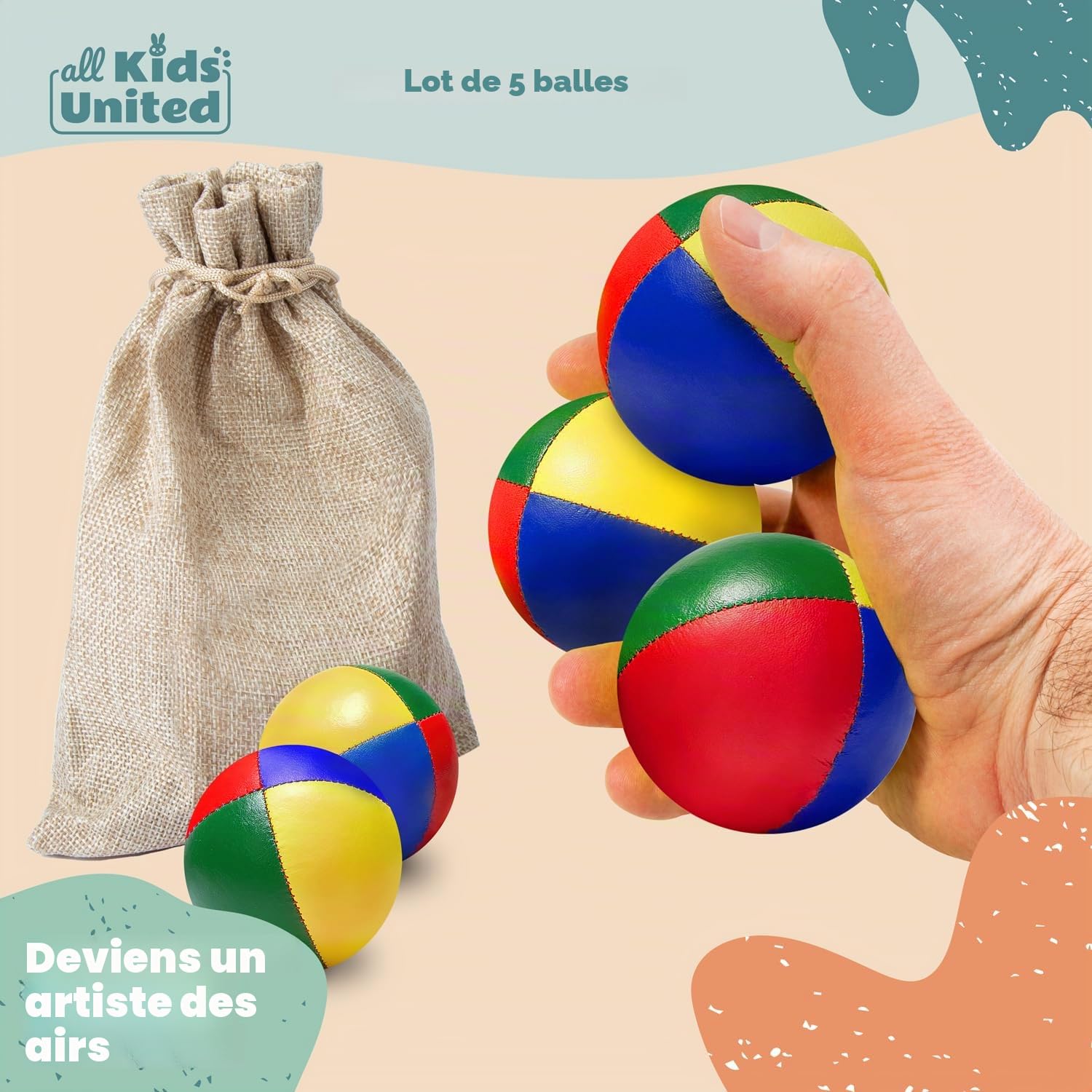 Set de 5 balles de jonglage professionnelles en sac jute pour débutants et avancés