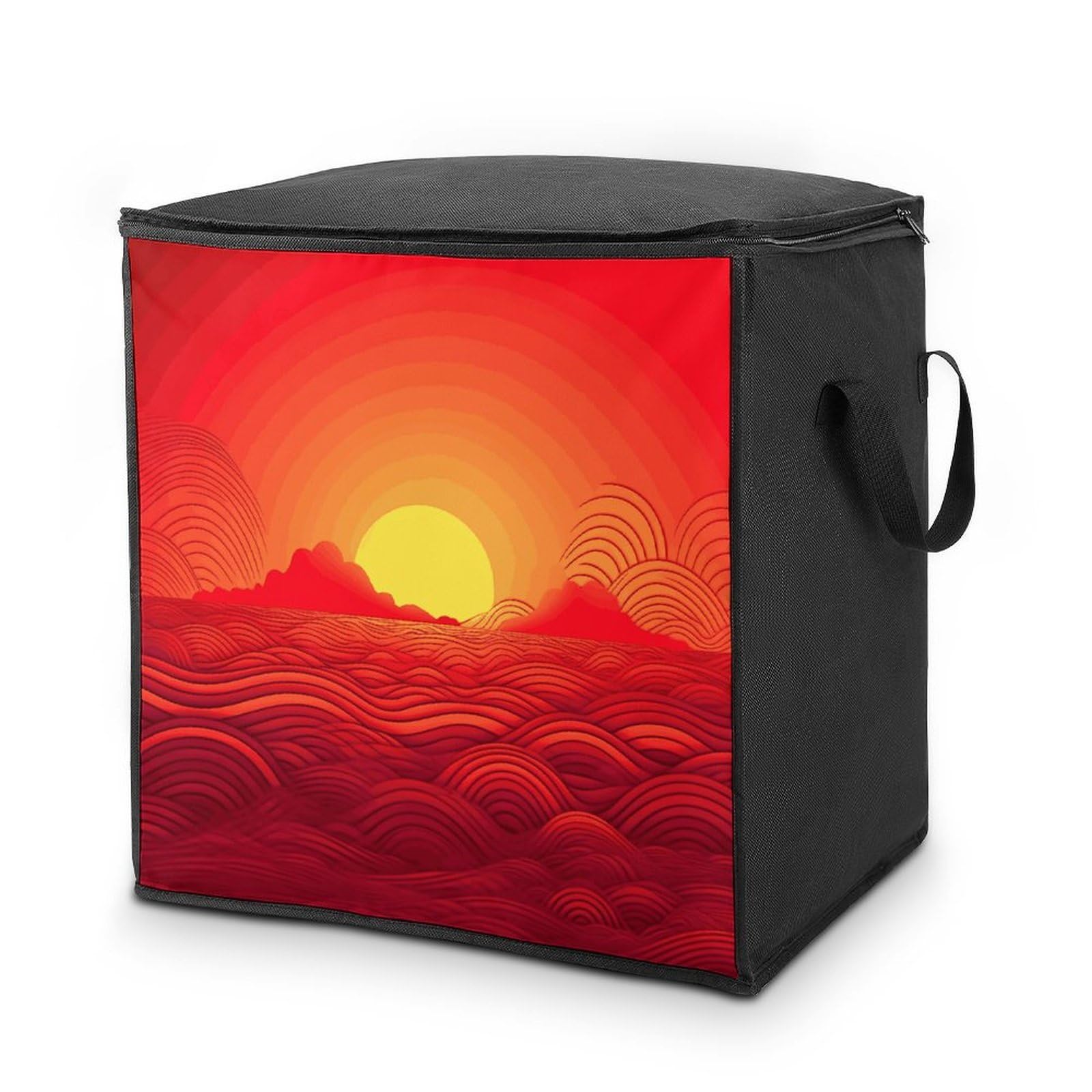 Red Sunrise Storage Bag with Zippers And Handle Extra Large Bedding Comforter Storage Bag Foldable Blanket Storage Bags Fabric Moving Bags for Closet Organizer (70L)