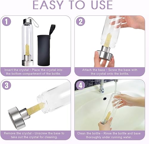 Vista 13 de ChezMax Botella de agua de cristal con centro de cristal natural A - Cristal rosa