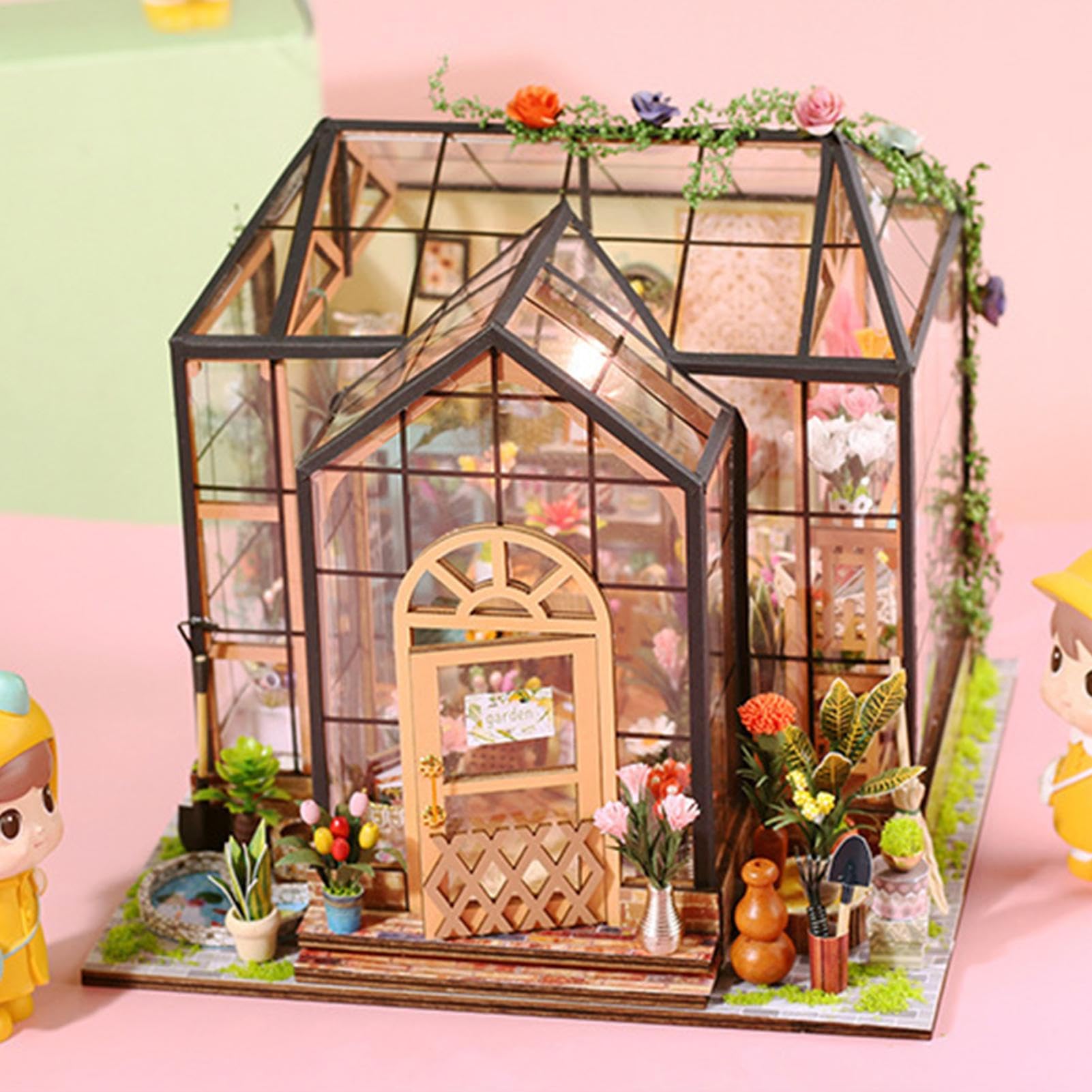 Kit Casa delle Bambole in Miniatura da Costruire Set Decorazione | 3D Kit di Costruzione Serra in Miniatura per Adulti e Ragazzi, Camera, Stanza, Libreria, Mensola, Scaffal