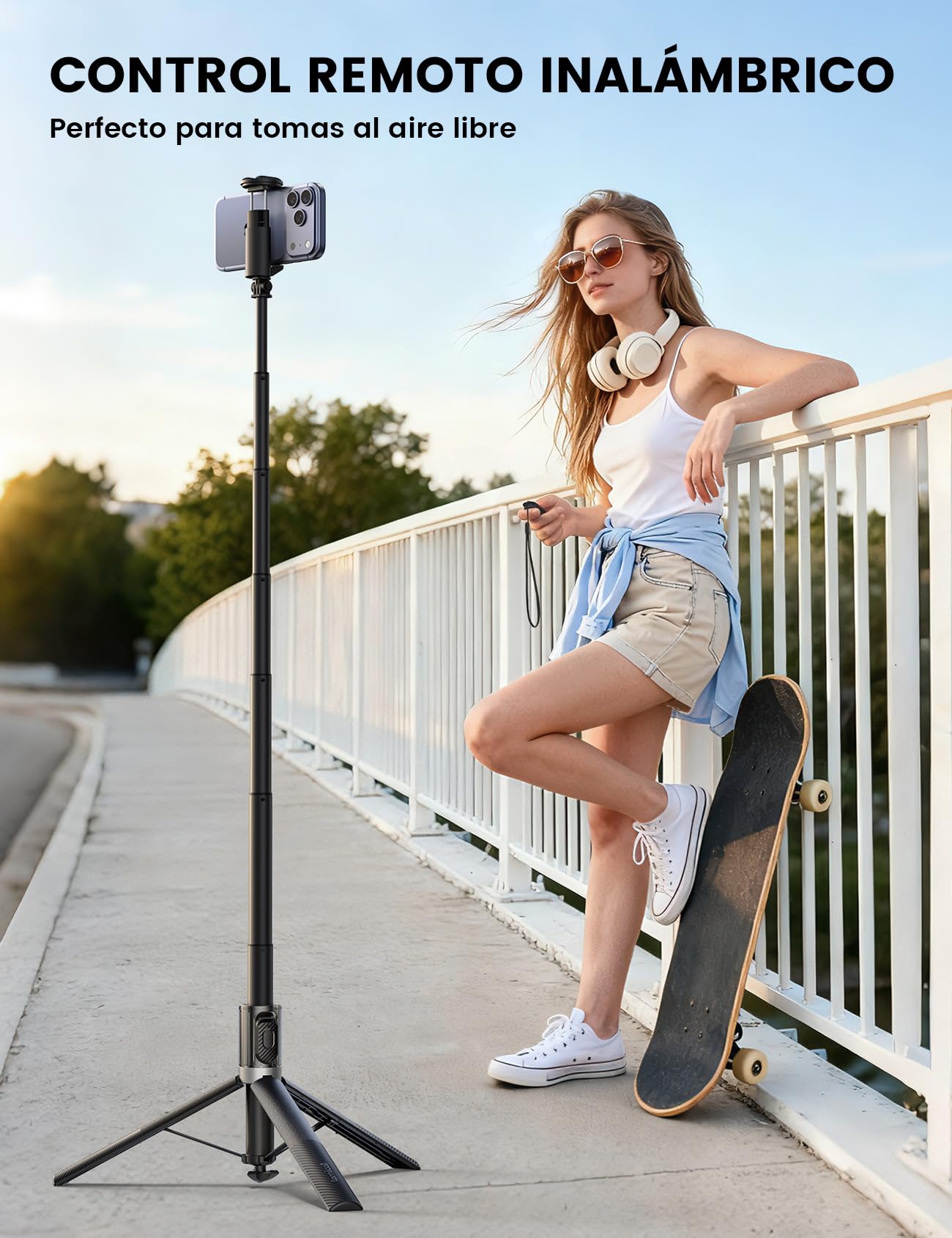 Lamicall Tripode para Móvil, Palo Selfie - [Apertura Automática] 165cm Tripode Móvil Portátil Extensible con Control Remoto Inalámbrico & Zapata Fría, en Aluminio, 360°Rotación, para iPhone/Samsung