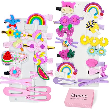 kapimo 28 pcs Mix Hair Clips for Girls Kids Cute Fancy Hair Accessories for Baby Toddlers Teens (PINK PURPLE)