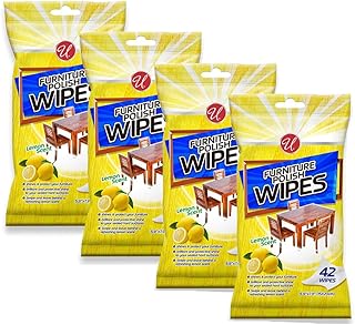 4Pk Furniture Polishing Wipes Wood Chair Table Chair Cleans Protects Lemon Scent Pleasant Lemon Scent Brilliant Shine Use on Nonporous Surface Safe Doors Furniture Cabinets Wood Kitchen Bathroom