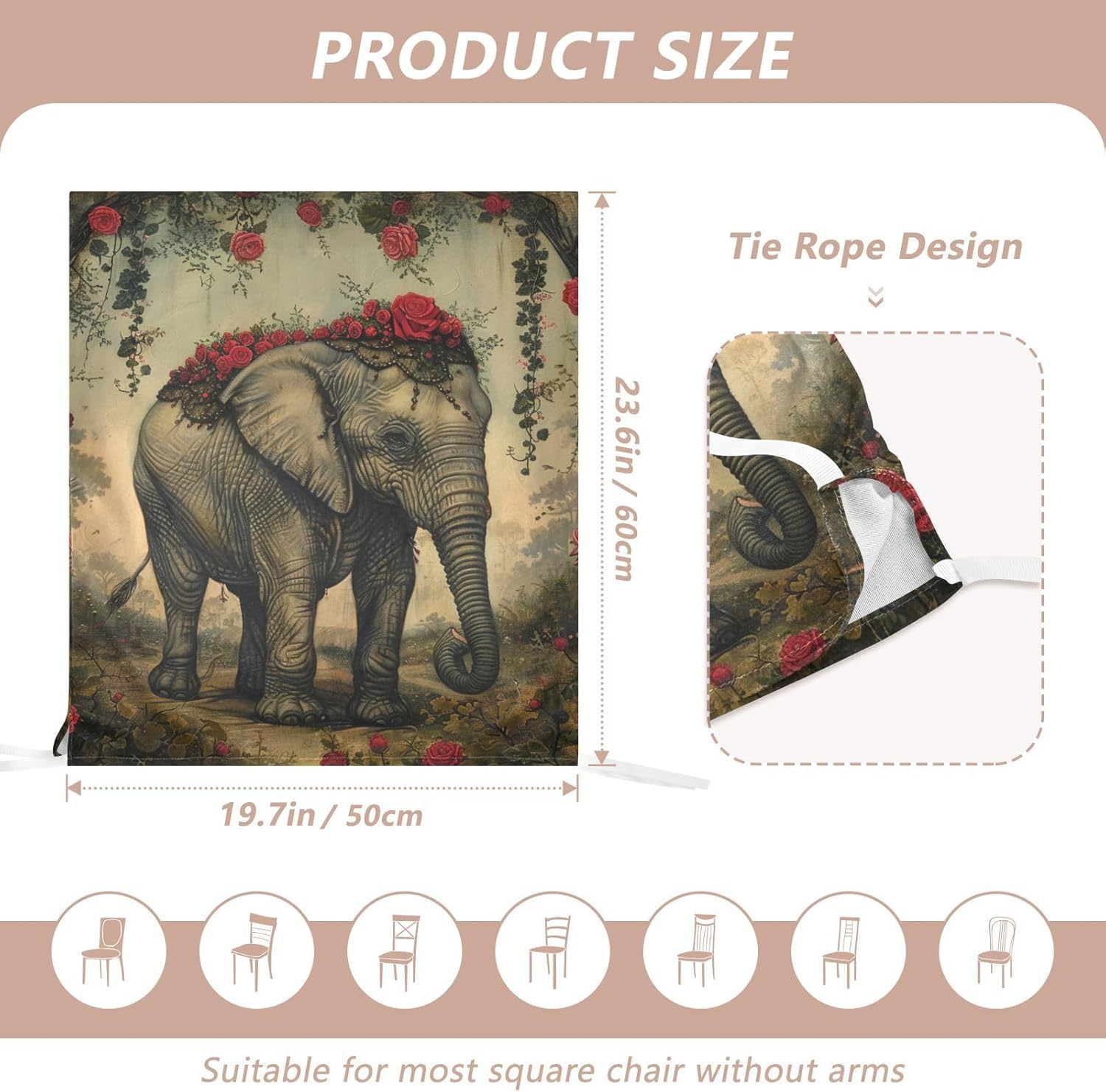 ALAZA Elephant Romantic Flowers Chair Back Cover Set of 6, Washable Reusable Removable Chair Slipcovers Decorative Chair Cover for Home Kitchen Wedding Party