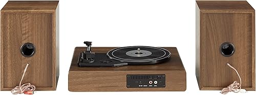 Miniatura 4 de Crosley CR7019A-WA Alto Sistema de estante giratorio de 3 velocidades con Bluetooth, radio FM y altavoces estéreo a juego, nogal