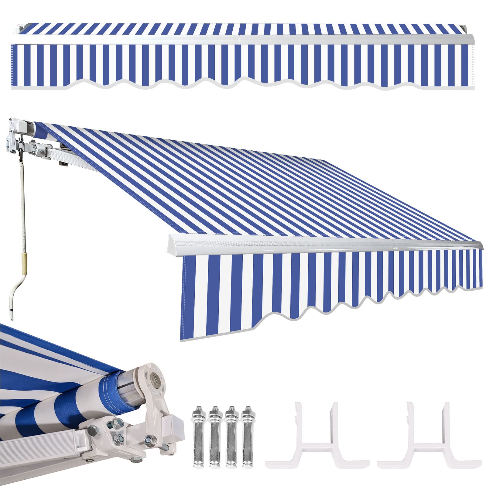 Markiza przegubowa, 250 x 200 cm, markiza balkonowa z korbą ręczną, kąt nachylenia do 30 stopni, ochrona przed słońcem, odporna na promieniowanie UV i wodoodporna, wymaga montażu,