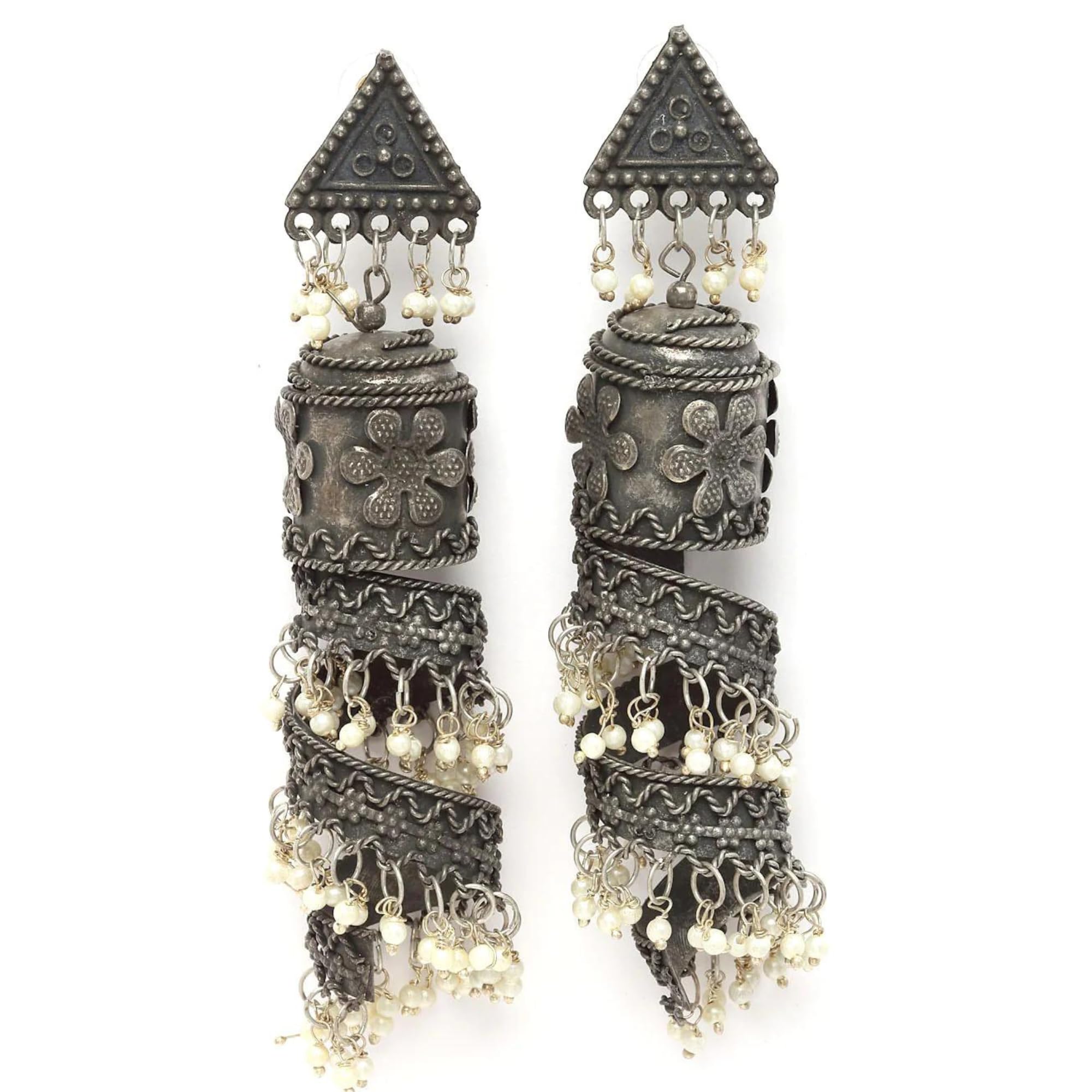 Dulcett India | Oxidised Jhumka Afghani Style | Black Metal Oxidised Earrings | Ethnic Long Silver Jhumka | Black Polish Designer Earring With Jhumka for Girls & Women (B0C9QWGRB3) Amazon Price History, Amazon Price Tracker