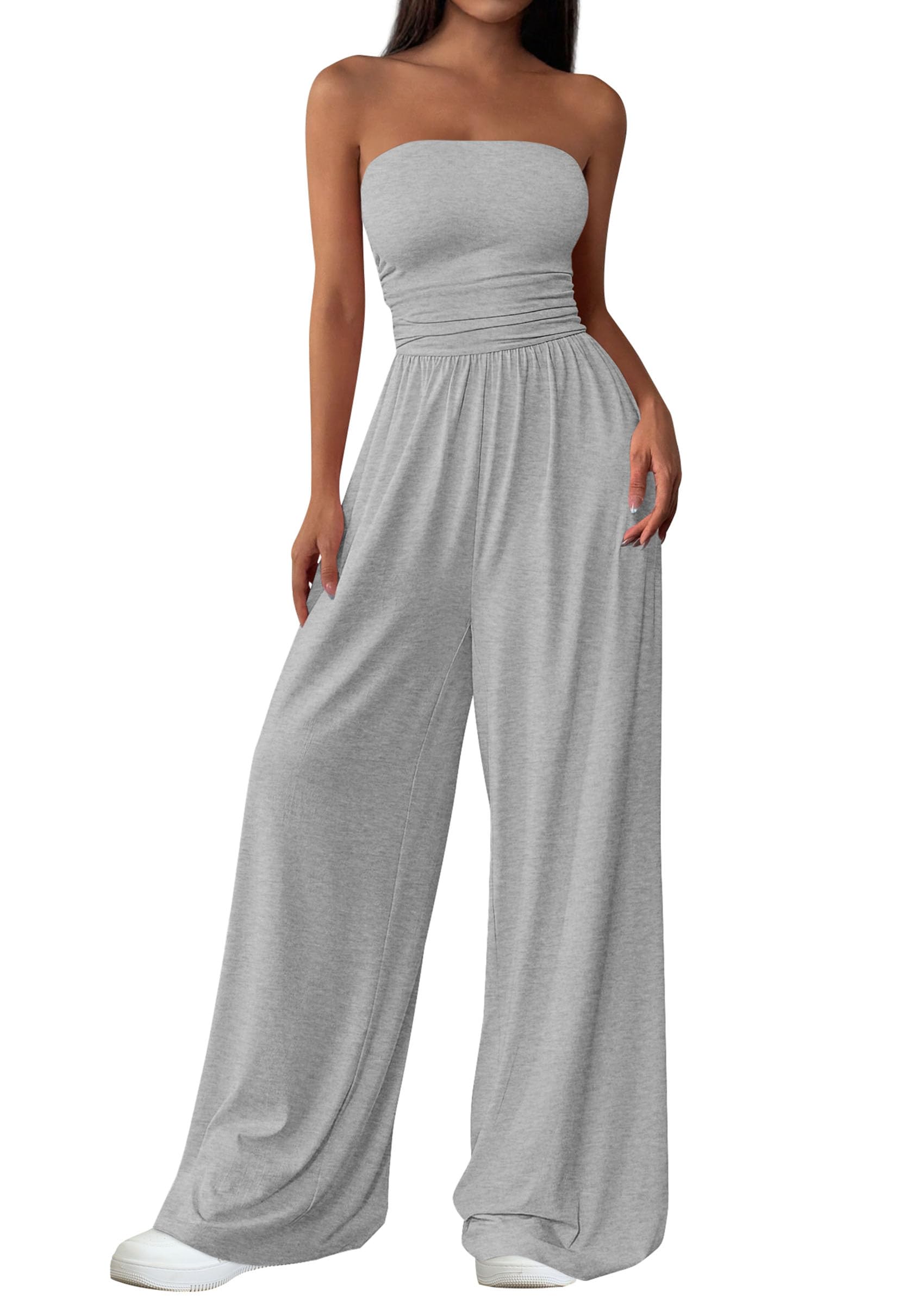 prettygarden Womens Trendy Strapless Rompers 2026 Ruched Tube Top Wide Leg One Piece Jumpsuits Beach Vacation Summer Outfits-picture-37