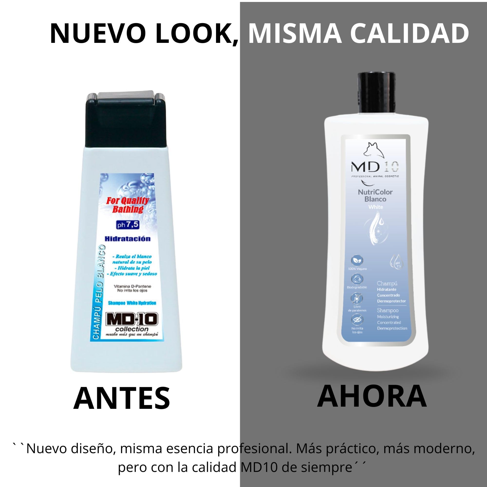 Champú para Perros de Pelo Blanco - Champú Hidratante y Dermoprotector con Vitamina D-Pantenol - Realza el Color - para Perros con Pelo Largo y con Nudos - pH Neutro - 5 litros - MD10 Collection