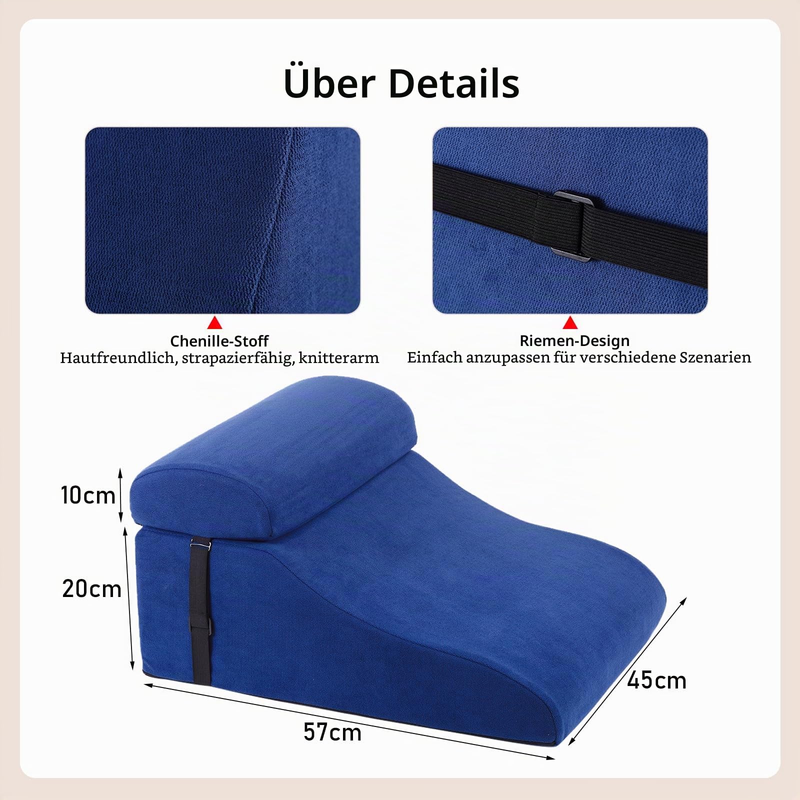 WSJHNLBEDC Lesekissen/Rückenkissen für Bett und Sofa, Memory Schaum Orthopädisches Keilkissen Verstellbare Kopfstütze und Abnehmbarer Bezug für Rücken, Nacken Und Beine, Blau, 57x45x30cm