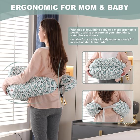 Baby Nursing Pillow for Breastfeeding: 100% Cotton Maternity Pillow Ultra Soft Baby Nursing Pillow with Safety Fence Comfortable Ergonomic Feeding Pillows Detachable Gifts for Pregnancy(Green Leaves)