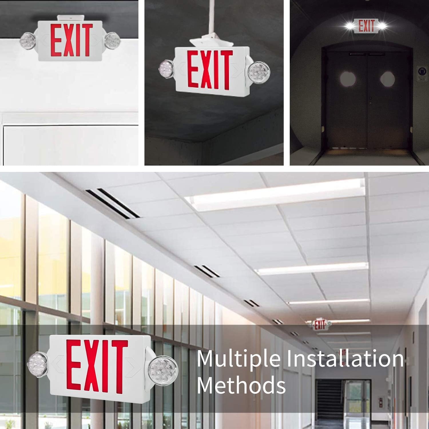 Buу 1 gеt 1 YANREN emergency light exit sign emergency light, two LED floodlights adjustable, spare battery, exit lighting, suitable for school, restaurant, family emergency, commercial use (red, 6 pieces)