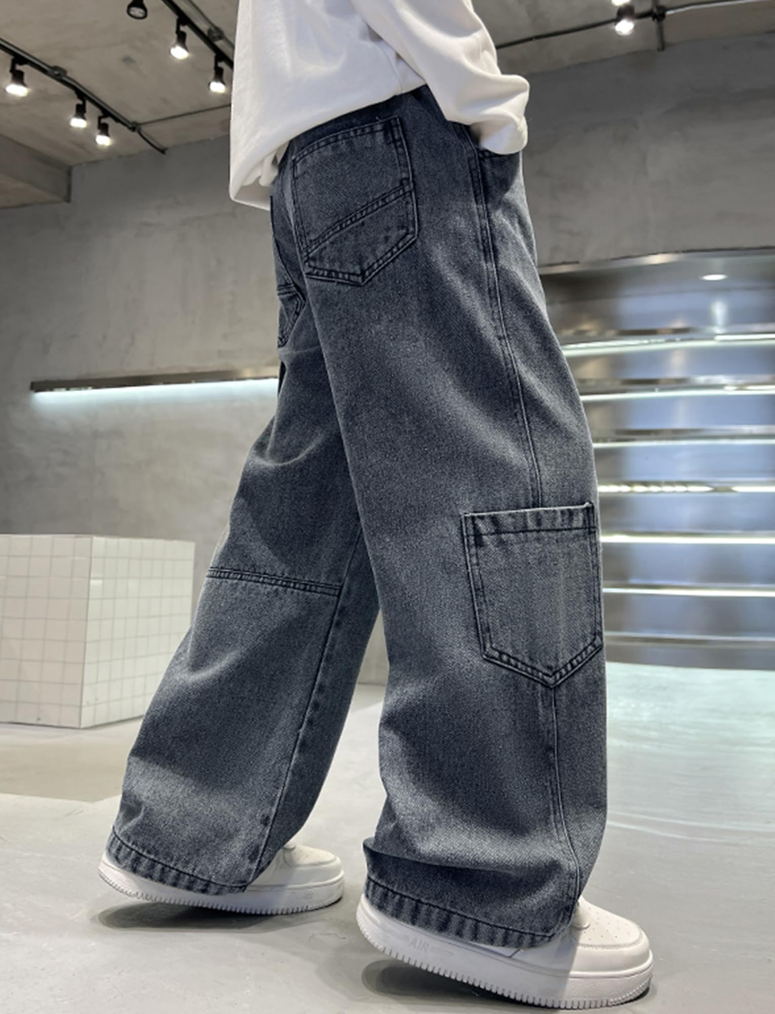 Happy Cherry Baggy Jeans Jungen Hose Denim Teenager Weitem Bein Vintage Streetstyle 5-14 Jahre Elastischer Bund 110-170