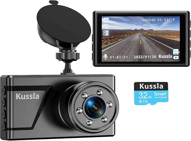 Kussla Dash Cam, 1080P Dashcam Front with SD Card, 3IPS Screen Dash Camera with Night Vision, Car Camera Dash Cam 170°Wide Angle WDR G-Sensor Loop Recording Parking Monitor