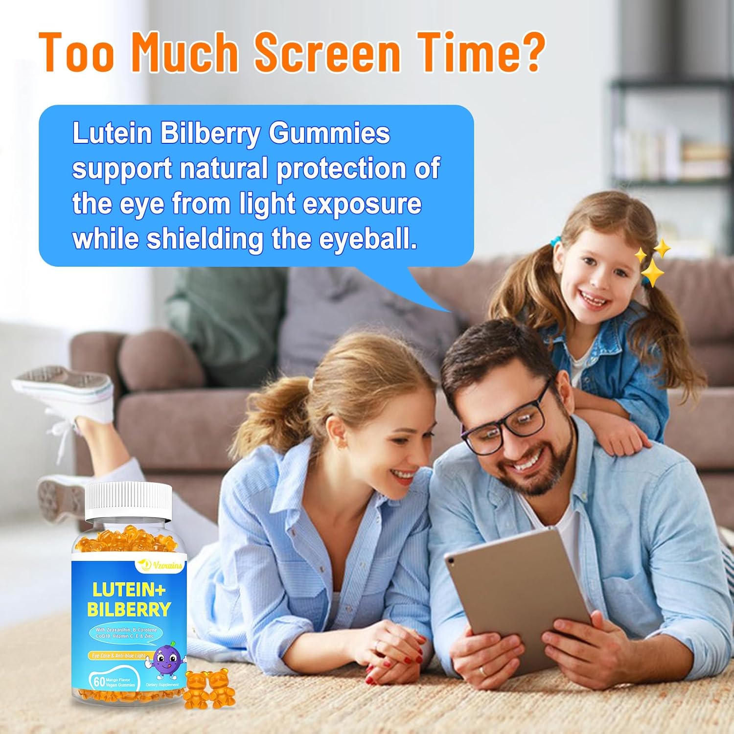 20mg Lutein & Zeaxanthin Gummies with Bilberry, Astaxanthin, Omega 3, Vitamin C, E - Sugar Free Eye Health Supplement for Adults & Kids - Dry Eye Relief, Vision Clarity, Macular Support - Image 4