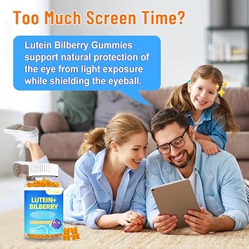 20mg Lutein & Zeaxanthin Gummies with Bilberry, Astaxanthin, Omega 3, Vitamin C, E - Sugar Free Eye Health Supplement for Adults & Kids - Dry Eye Relief, Vision Clarity, Macular Support