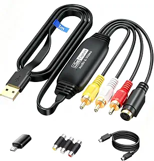 【豊富な付属品】SEICCO USB2.0 ビデオキャプチャー 1080P VHS 8mm 取り込み | RCA/S-Video入力, Win/Mac対応, 3Dノイズリダクション, S-Videoケーブル・Type-C変換アダプター付属