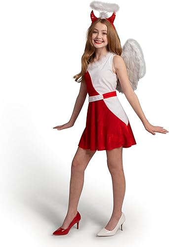 Miniatura 7 de Spooktacular Creations Disfraz de diablo para niños, disfraz de ángel y diablo celestial, vestido de lujo para adolescentes, juego de roles de